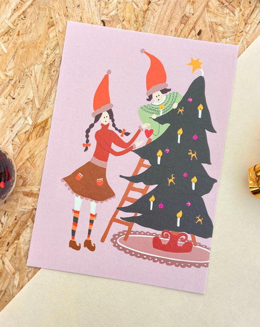 Joulu Kuusenkoristelu - postikortti