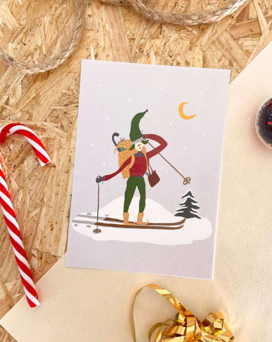 Joulu Hiihtäjä - postikortti